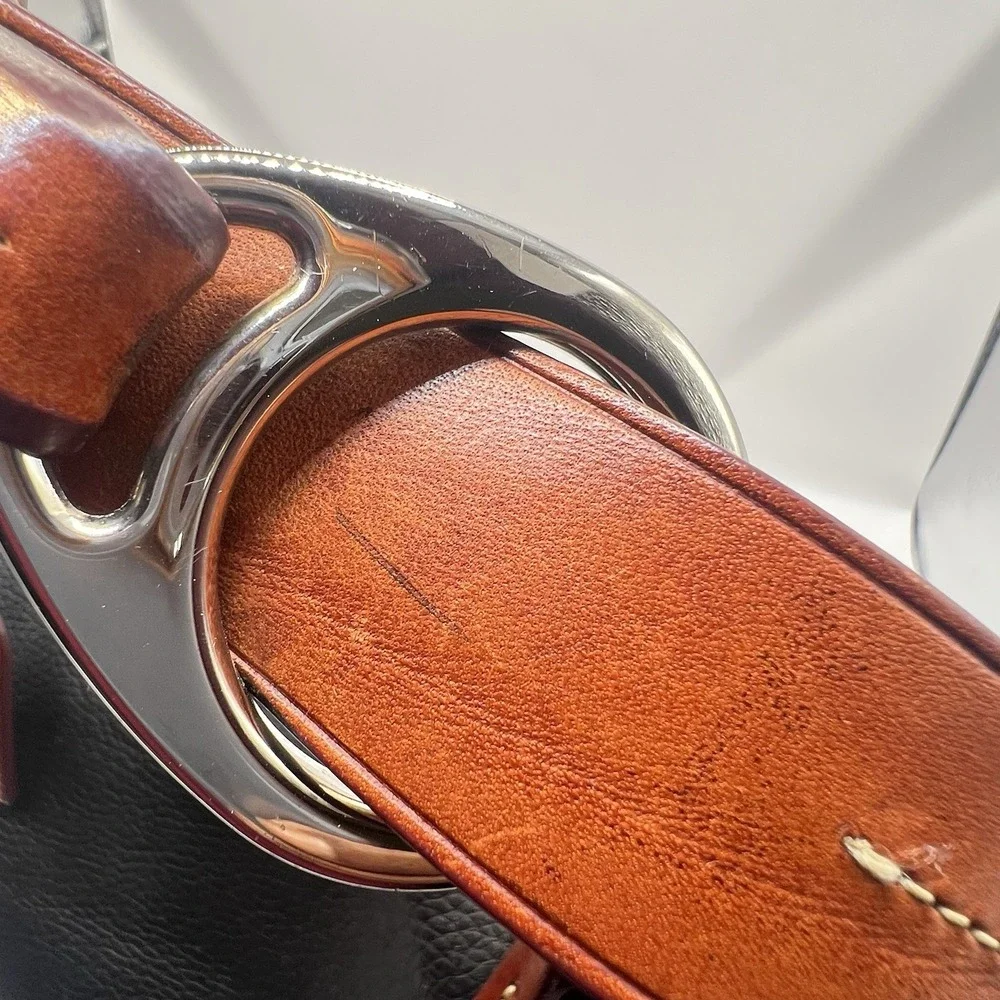 Dooney & Bourke Black and Brown Pebbled Leather Harrison Hobo Bag